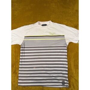 Coogi Mens XXL Striped T-Shirt White Grey Lime Green Embroidered Logo Streetwear